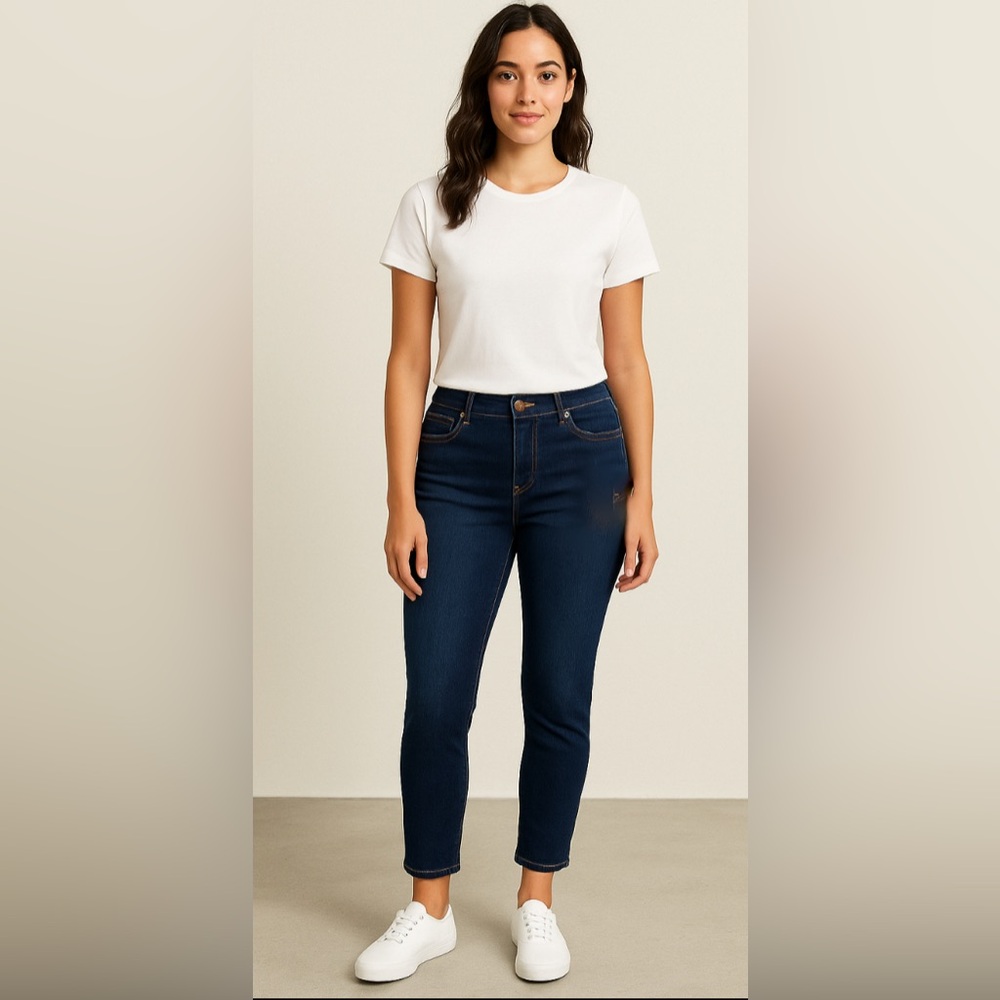 Skinnygirl The Skinny Mid Rise Dark Indigo Wash Cropped Jeans Women’s Petite